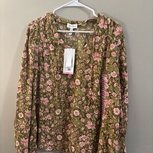 NWT Jessica Simpson Leslie Boho Botanical Dots Tunic Woven Top Women's SZ Small